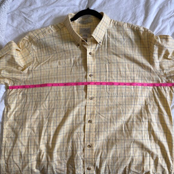 L.L. Bean Shirt Mens XXL Yellow Check Short Sleeve Button Up Wrinkle Resistant - Picture 4 of 5